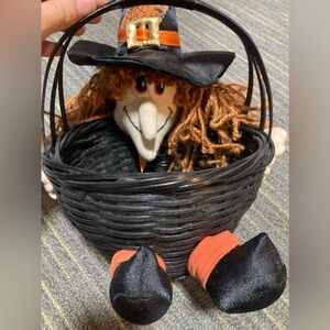 Halloween Witch Basket with Black and Orange Design